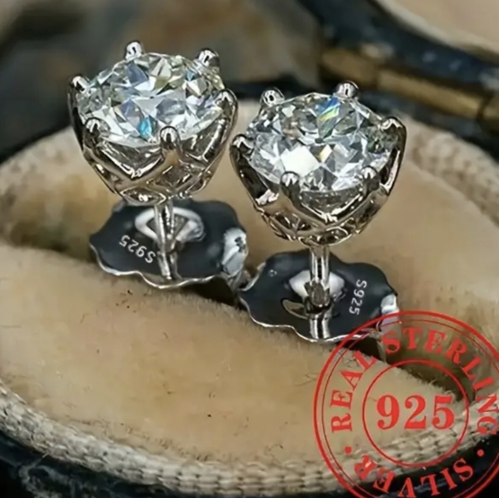 SILVER GENUINE 2 CT (1 CT EA) MOISSANITE SCREW BACK EARRINGS